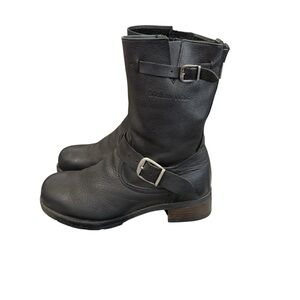 Mellow Walk Vanessa Steel-Toe Motorcycle Black Leather Boots